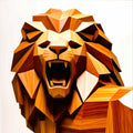 Leo Pride Poster is a geometric low-poly lion art print in warm wood tones on white background.