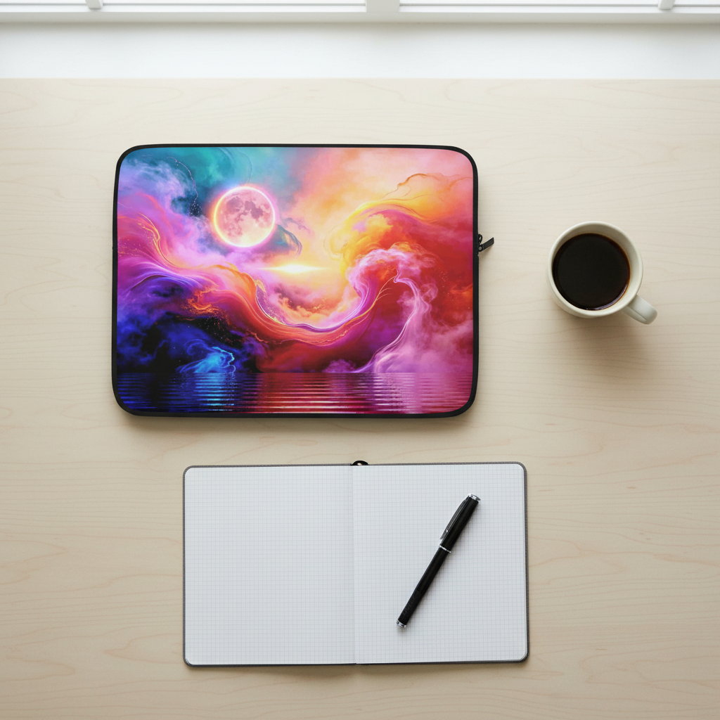 Cosmic Storm Laptop Sleeve — desk lifestyle