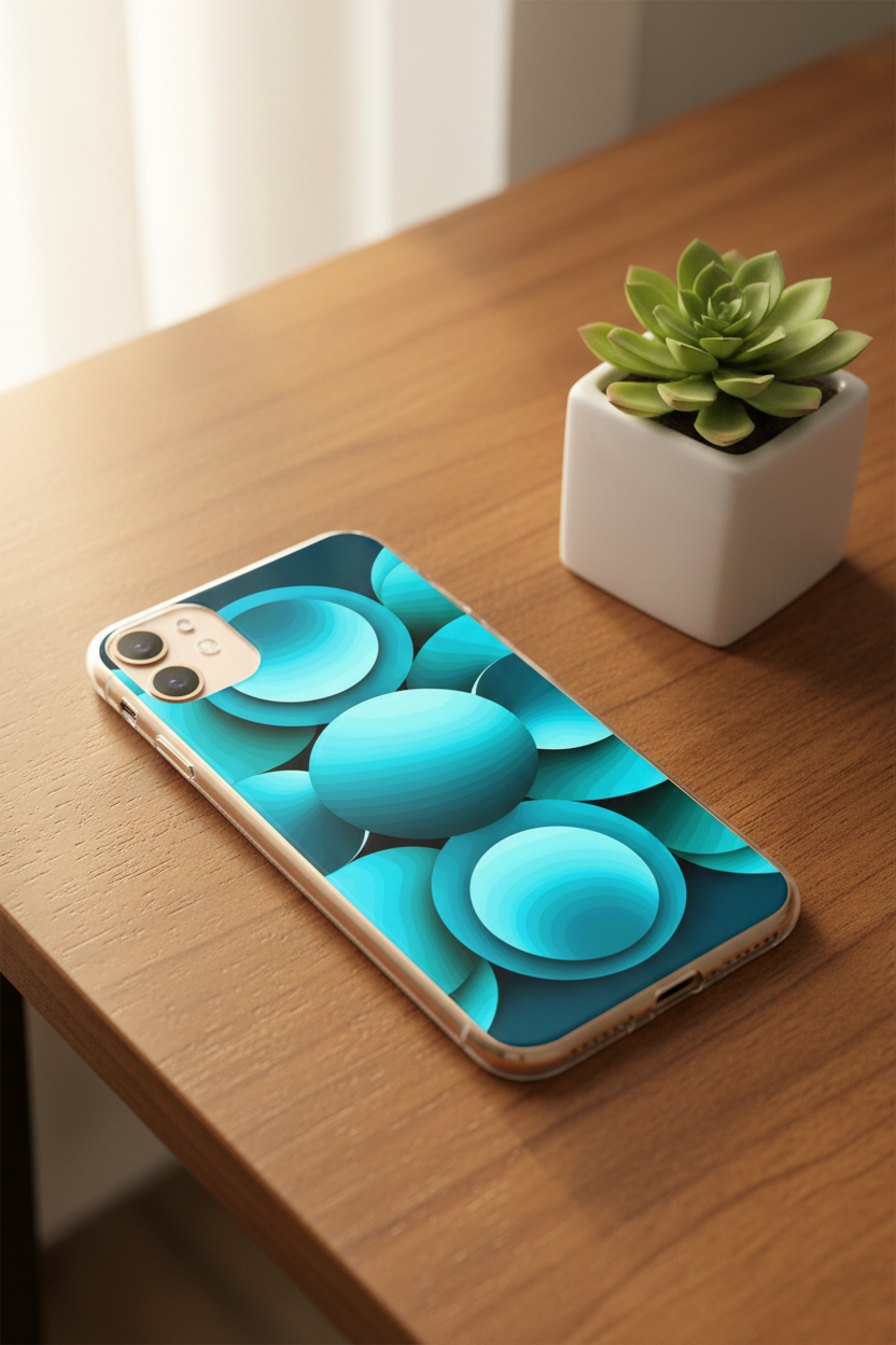 Echoes clear iPhone case on work desk – Abstract Aura.