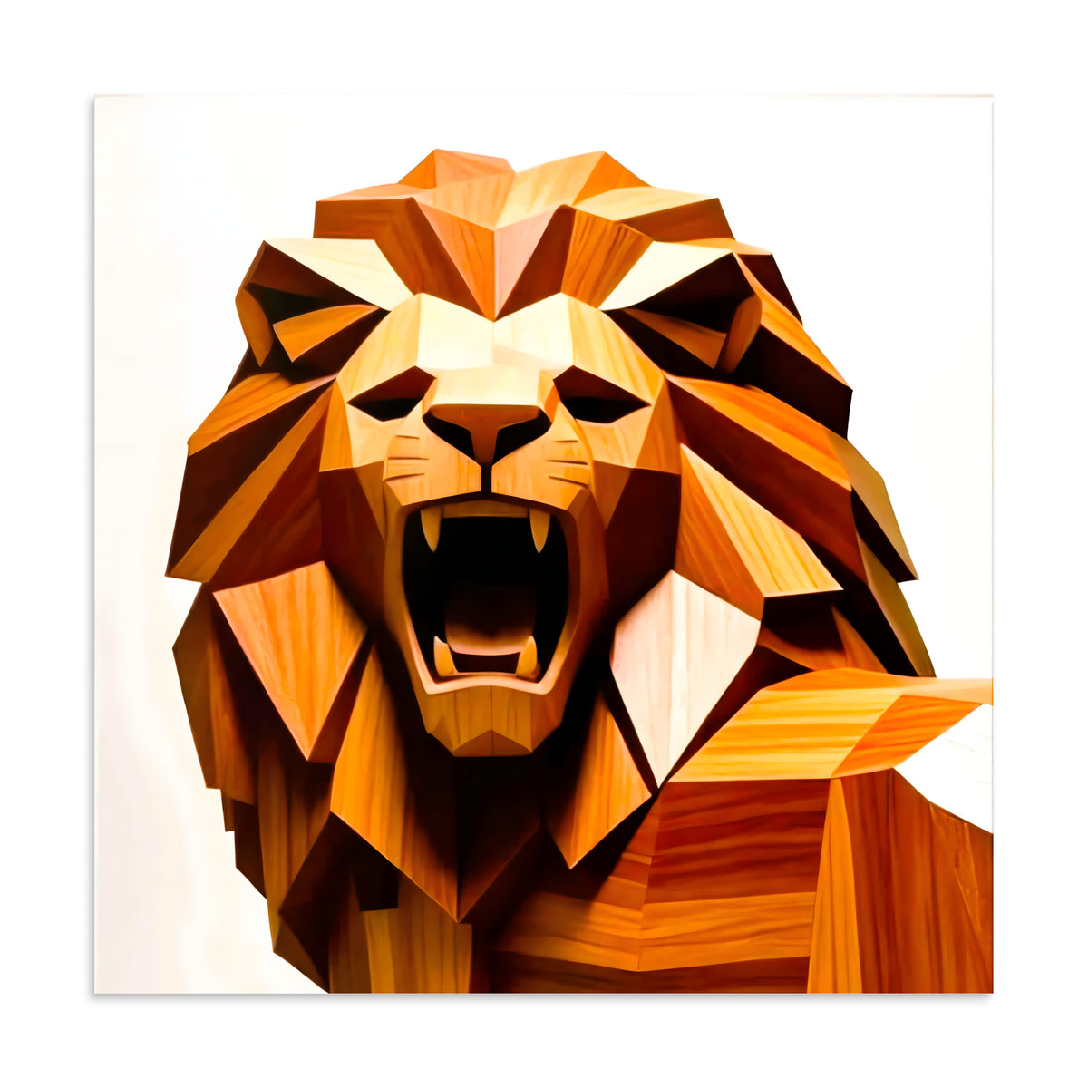 Leo Pride Poster 24×24 inch enhanced matte paper print – geometric low-poly roaring lion in warm wood tones, unframed front view by Abstract Aura.