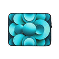 Echoes Laptop Sleeve 13″ front view — abstract 3D geometric print in cyan, blue and teal on black neoprene.
