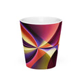Story of Colour Latte Mug – white ceramic latte mug, front view, swirling abstract art in magenta, purple and orange.