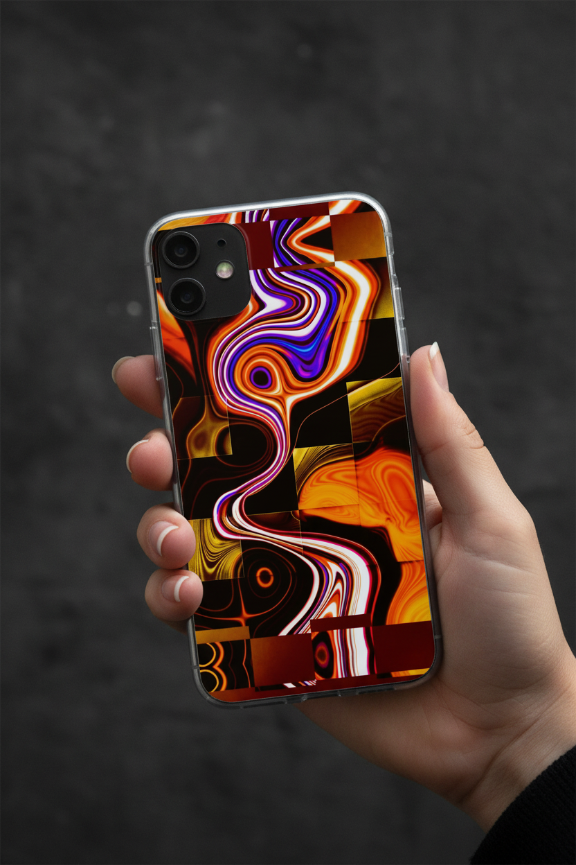 Rain Dance clear iPhone case in hand – abstract art design – Abstract Aura.