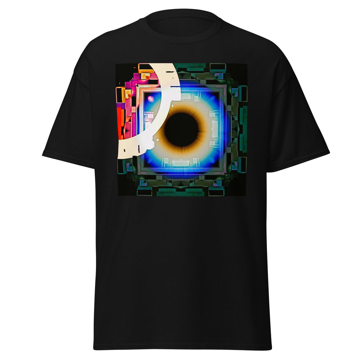 Cyber Eye Unisex Tee in Black — abstract art print on premium cotton tee by Abstract Aura.