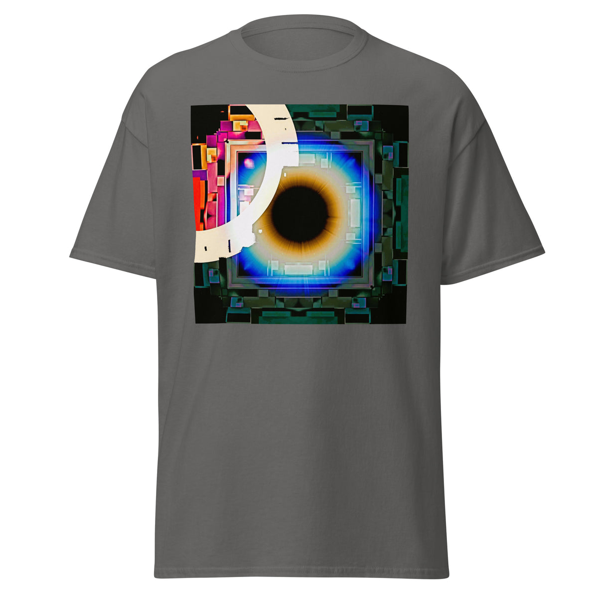 Cyber Eye Unisex Tee in Charcoal — abstract art print on premium cotton tee by Abstract Aura.